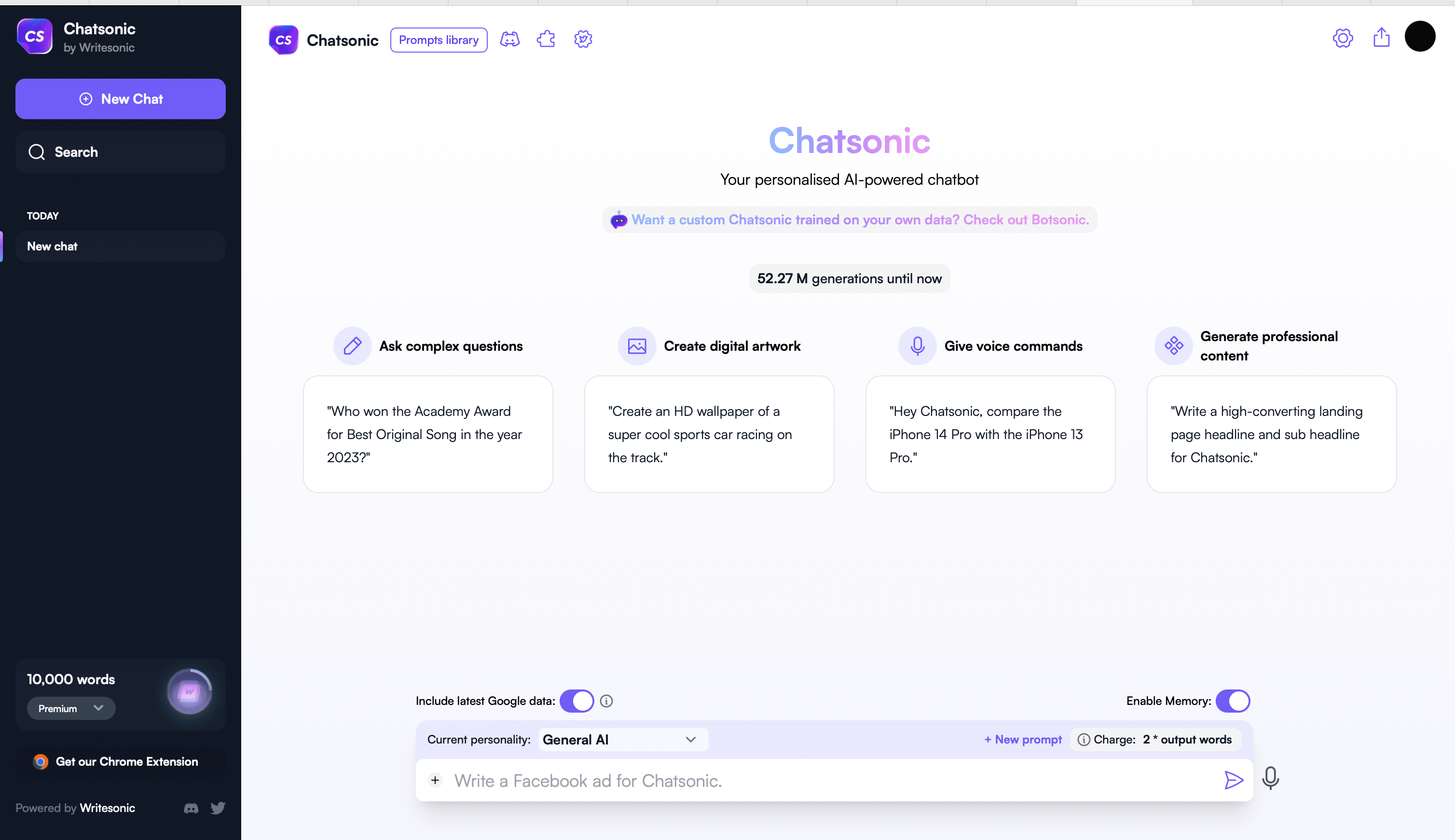 Espacio de trabajo de chatsonic