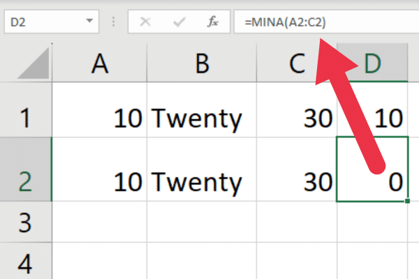 the min and mina function in an excel spreadsheet