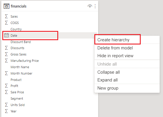 Date Hierarchy in Power BI