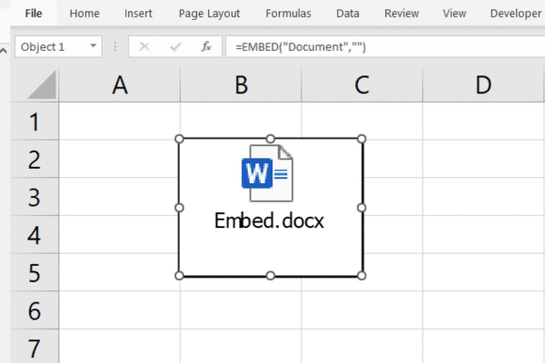 Embedded Word document displayed as an icon in Excel