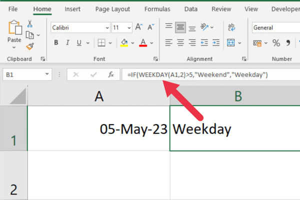 use weekday function to determine if a day is a weekday or weekend