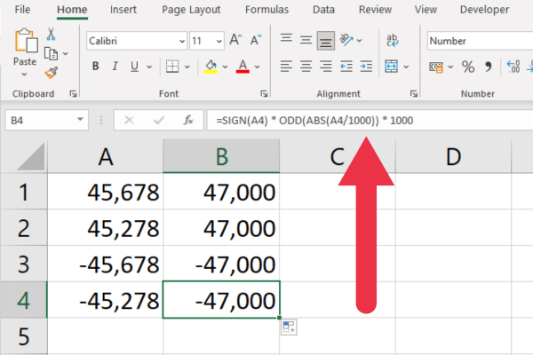 How to use the odd function in Excel