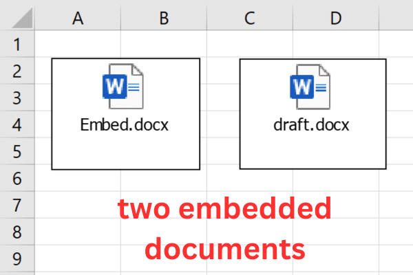 Excel spreadsheet with two embedded documents