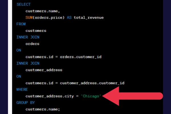 amended sql query with where clause based on the prompt request