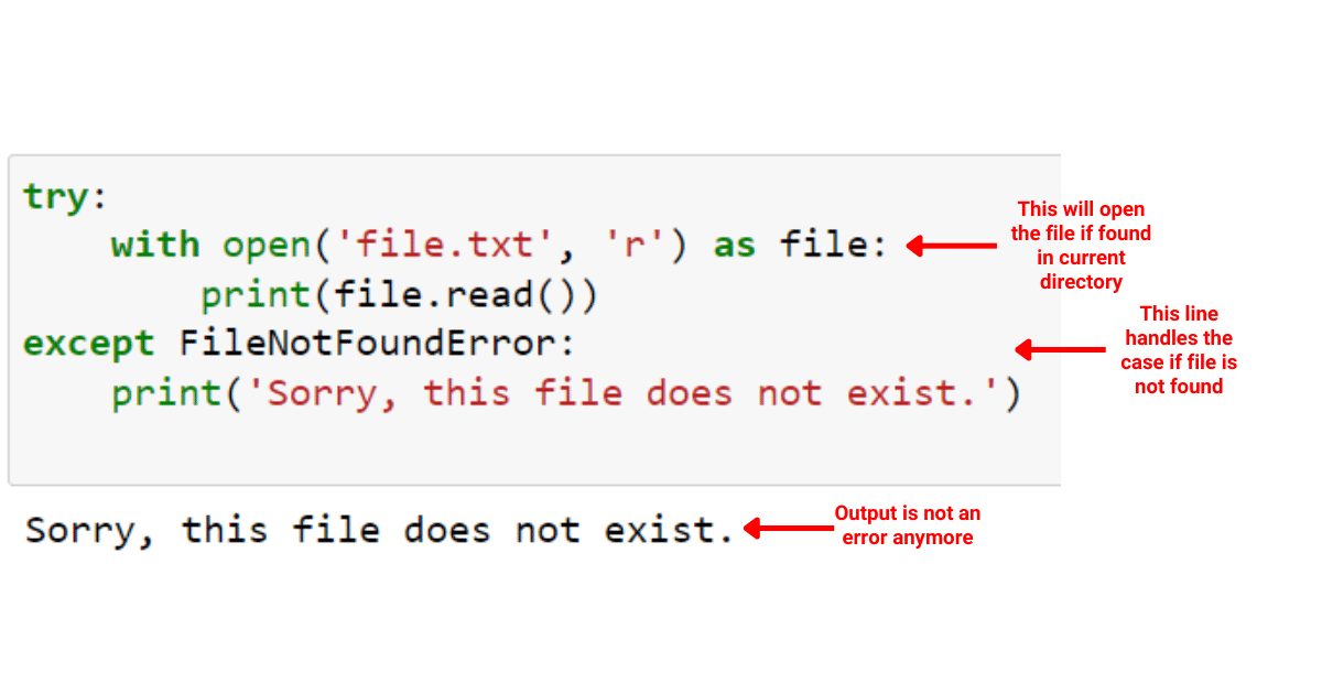 Using Try and Except to handle file handling errors