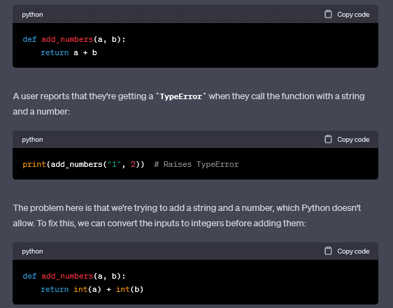 ChatGPT debugging a piece of faulty python code