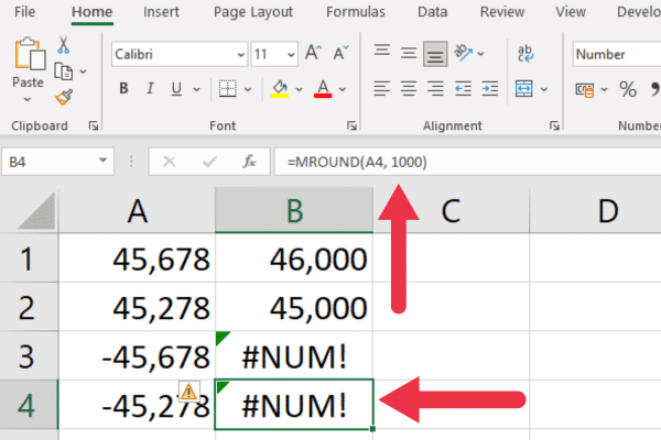 The MROUND function in excel does not work with negative numbers