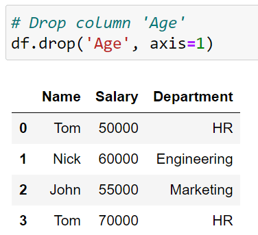 Column with name 'Age' dropped from the DataFrame