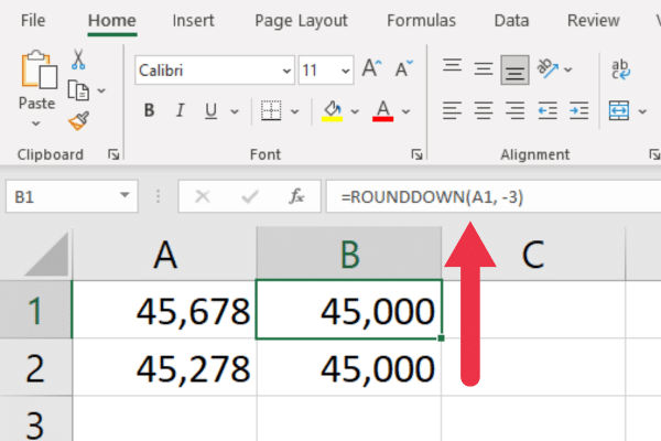 rounddown function in excel