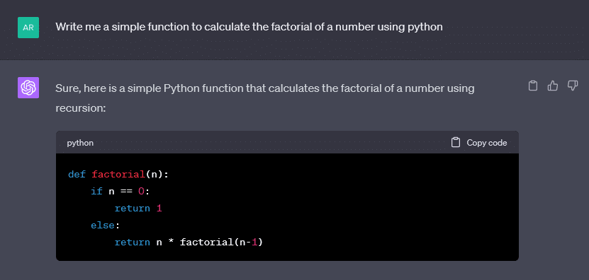 ChatGPT writing Python code