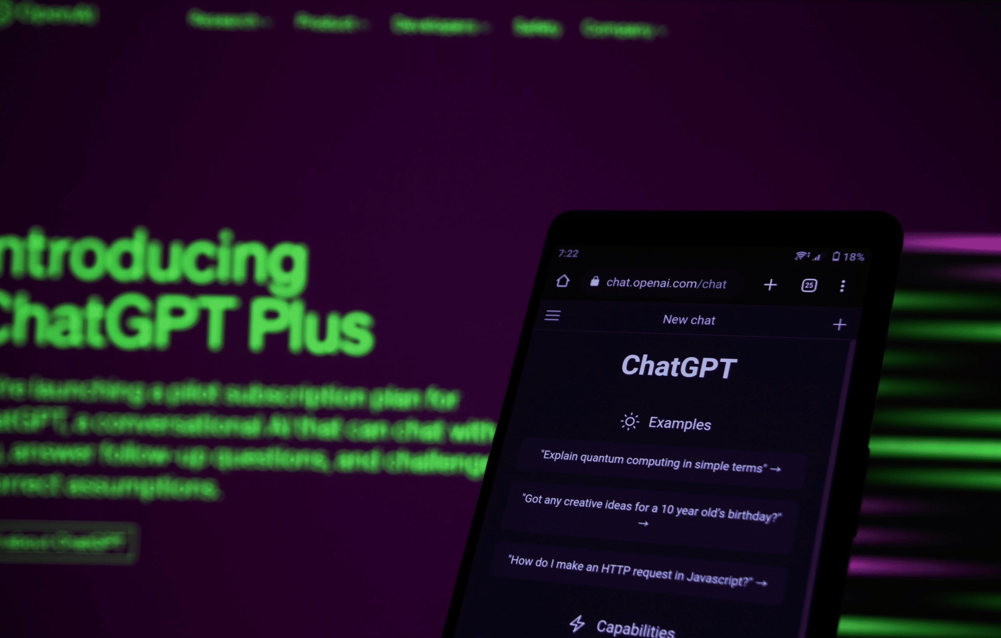 ChatGPT mobile interface and ChatGPT Plus homepage