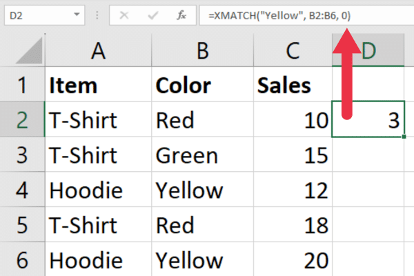 xmatch function in excel spreadsheet