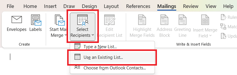 Connect excel sheet to word