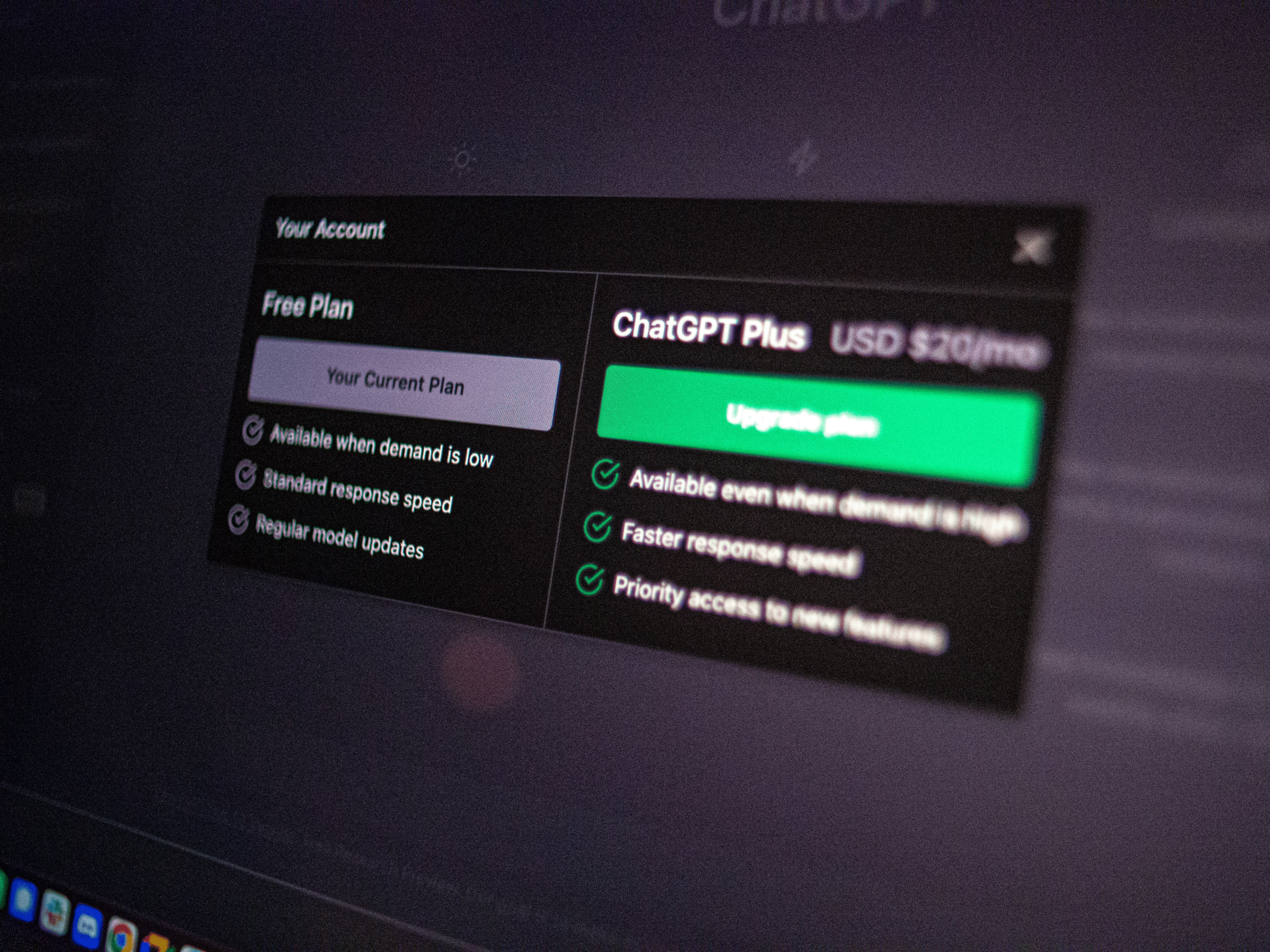 ChatGPT Subscription Plan Pop-Up