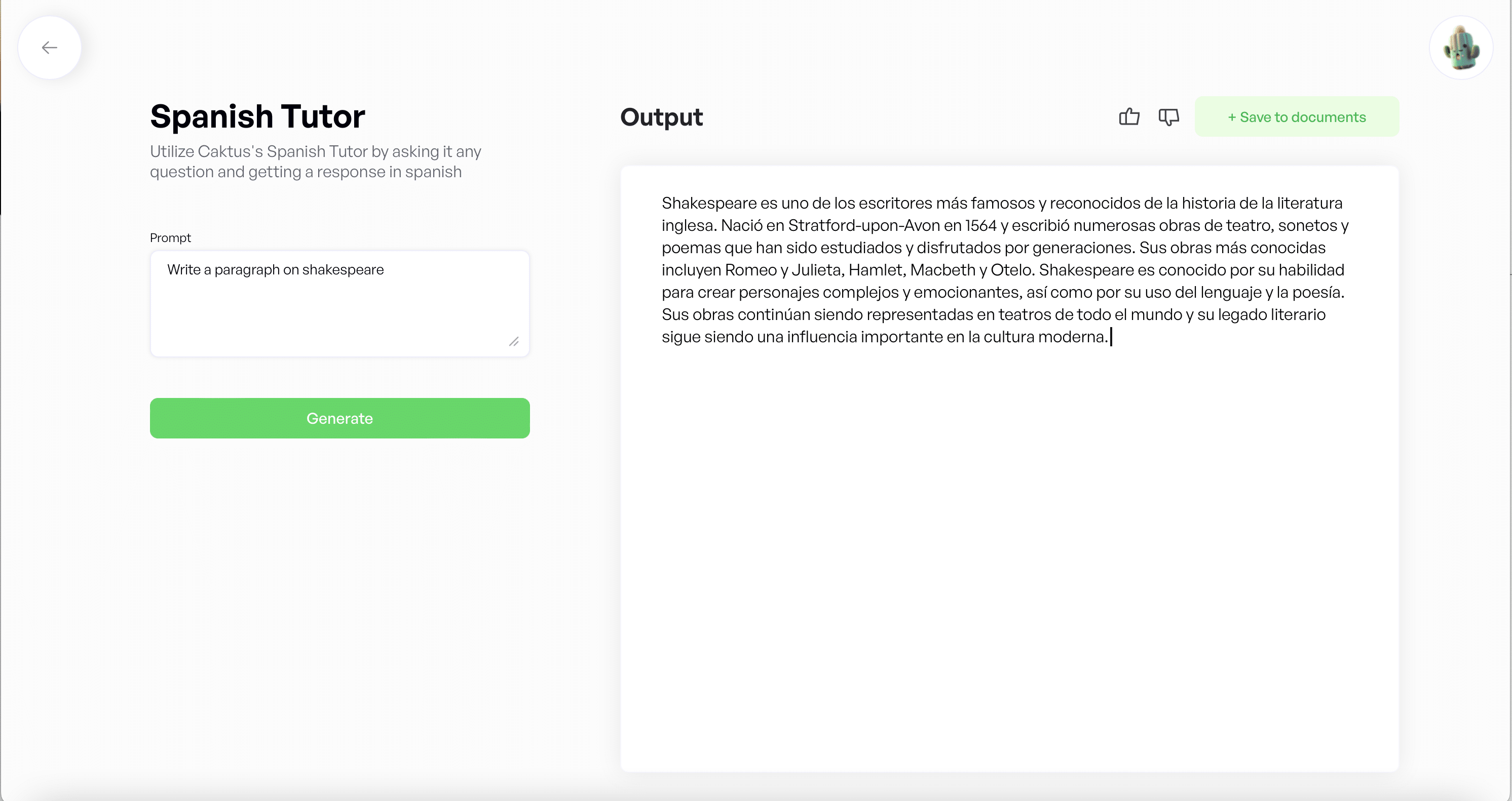 CaktusAI Spanish tutor tool