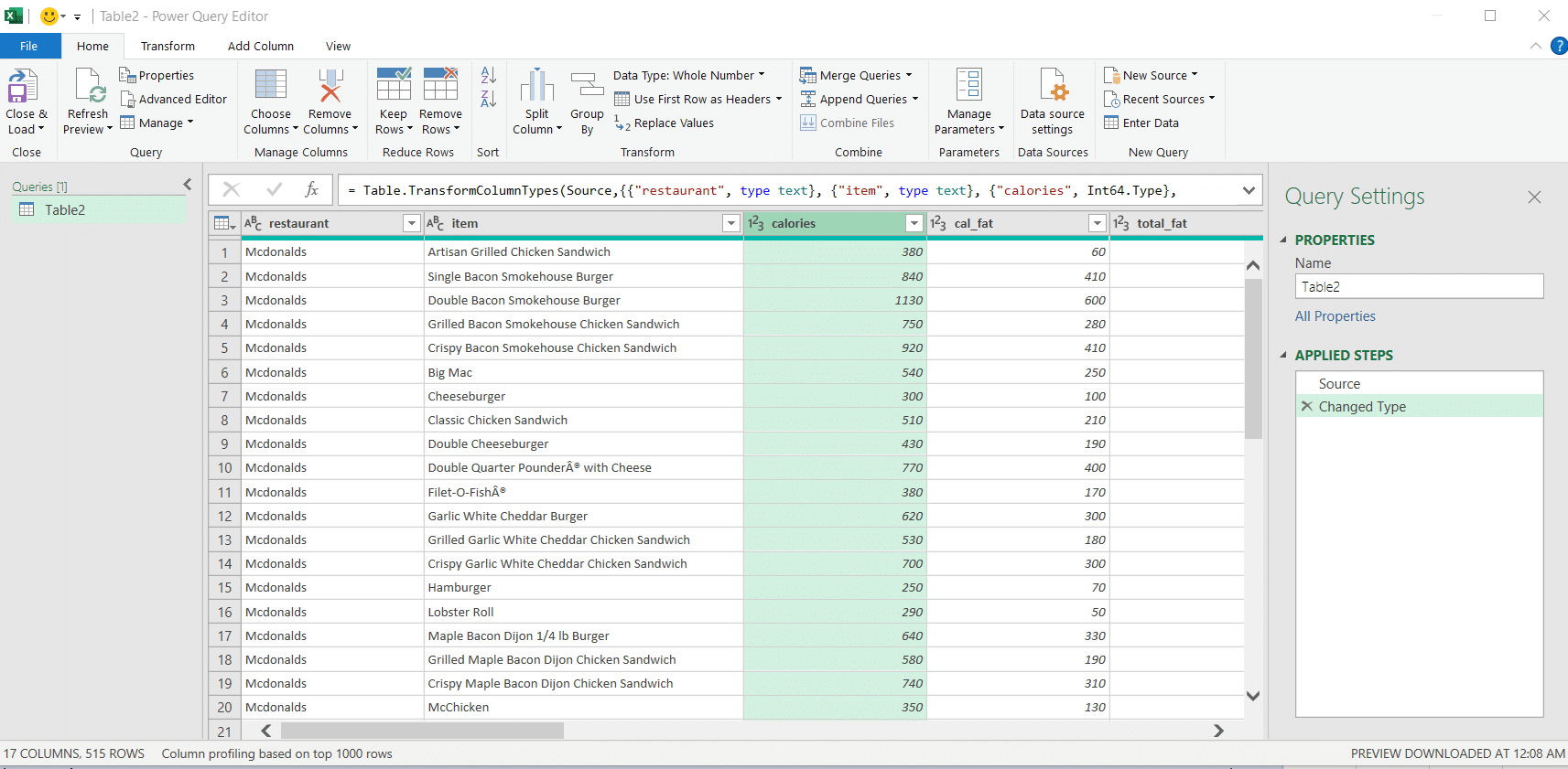 Select the column you want to convert in Power Query