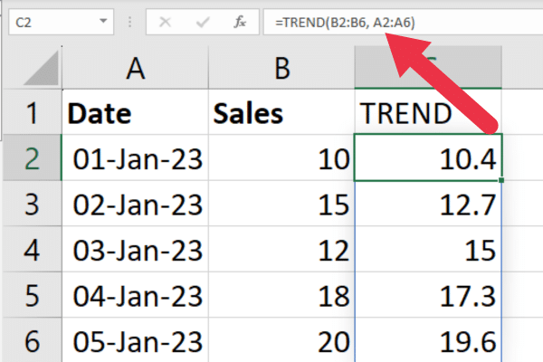 trend function in excel spreadsheet