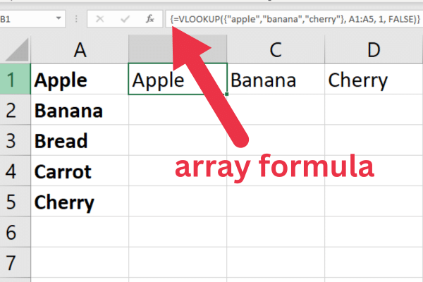 vlookup formula in older versions with curly braces as an array formula