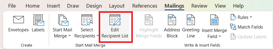 Select Edit Recipient List to edit your recipients
