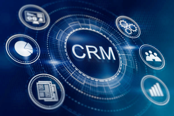 A dashboard showing the word ''CRM''