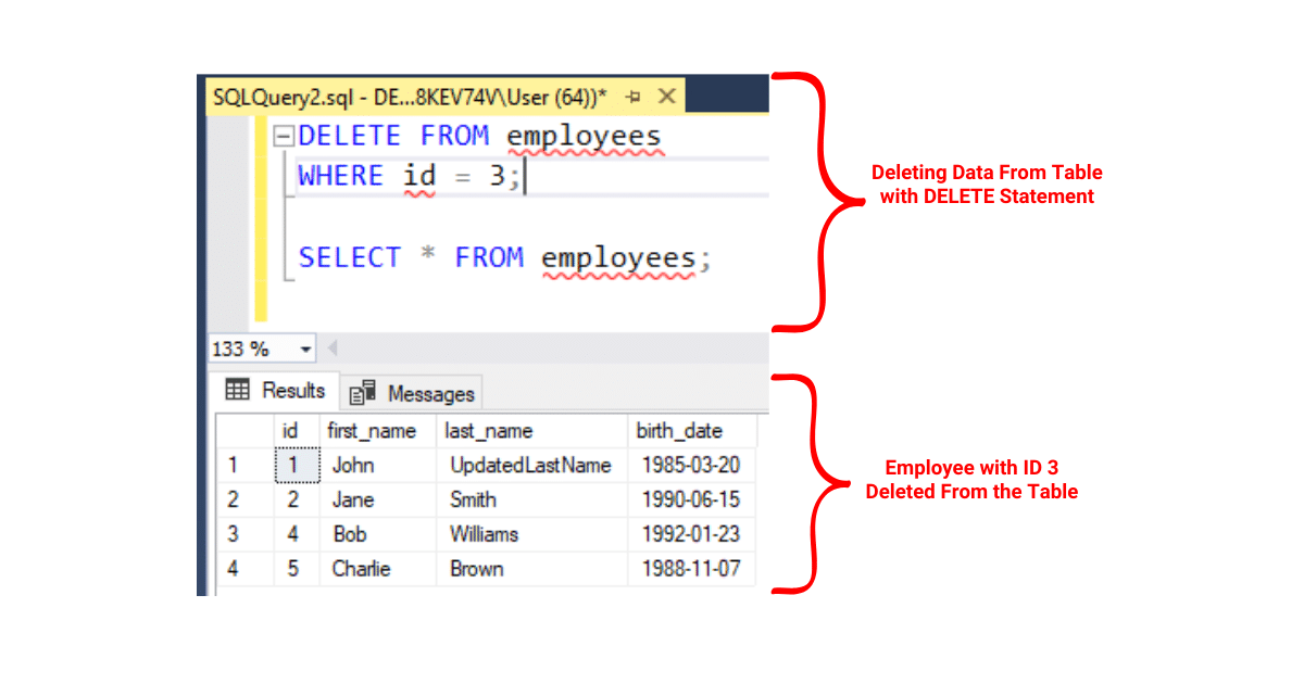 Deleting Data from Employees with DELETE