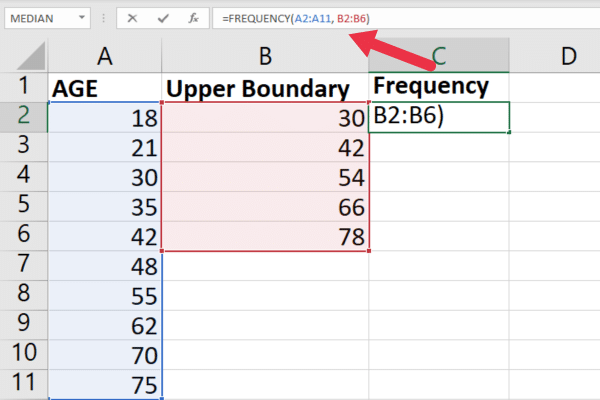 Frequency formula in excel spreadsheet