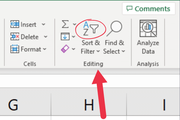 editing group in the home tab in excel