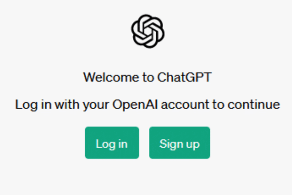 login or signup section on openai website