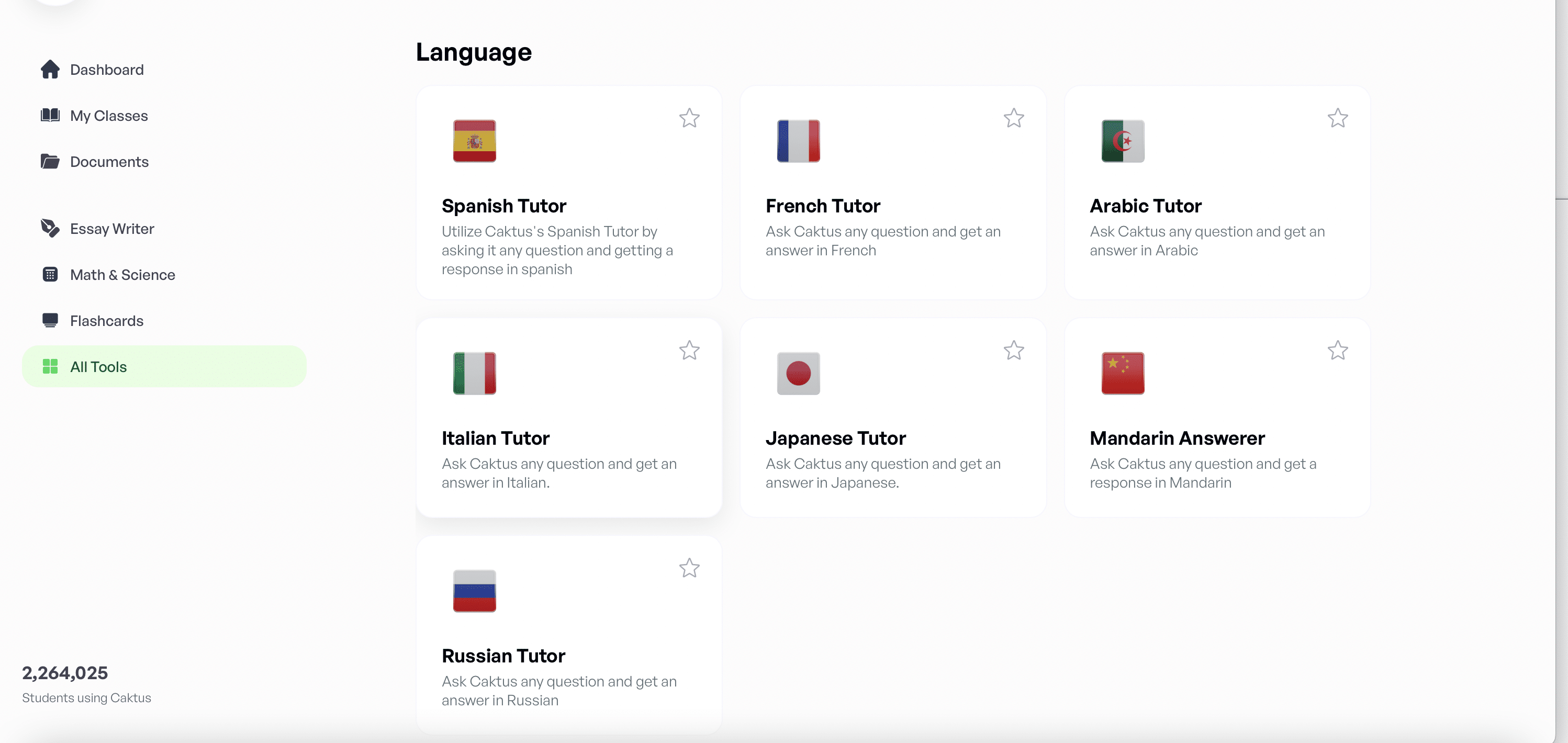 CaktusAI language tutors options