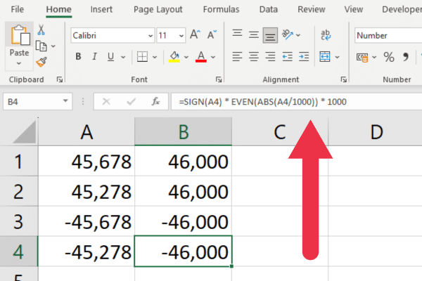 How to use the even function in excel