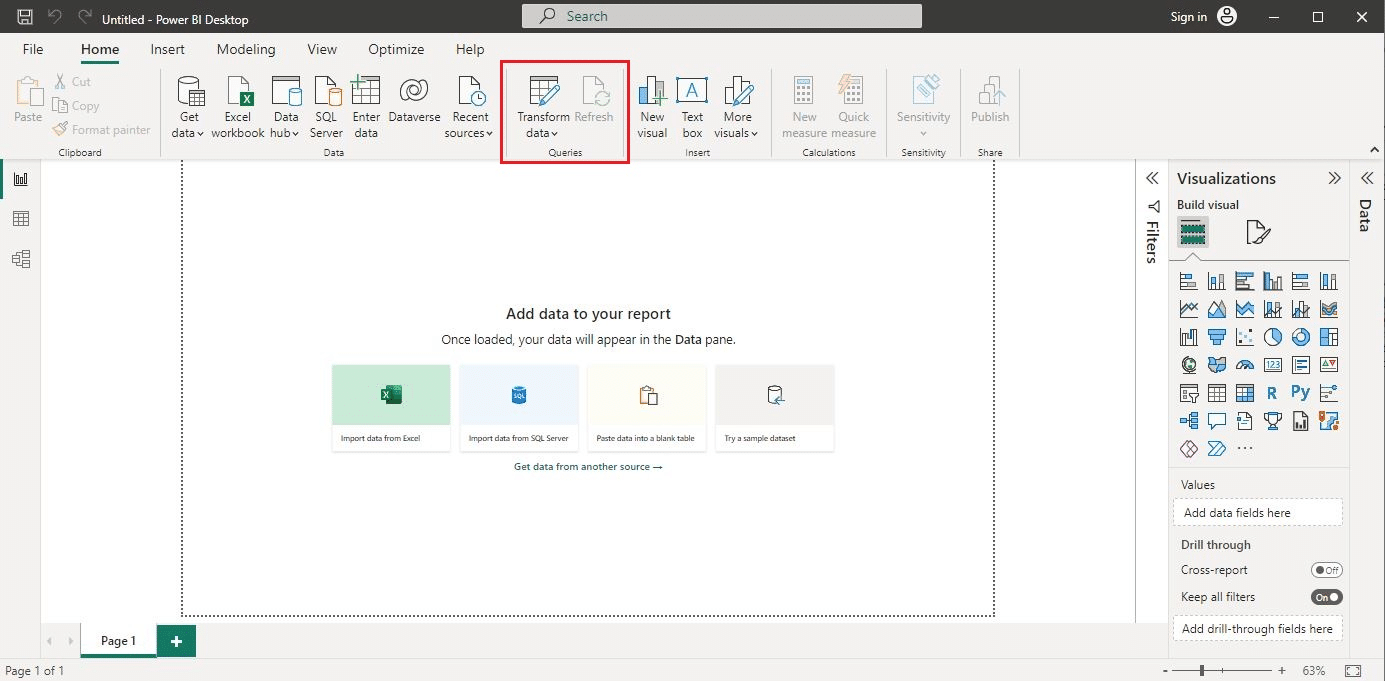 Transform queries option in Power BI Desktop