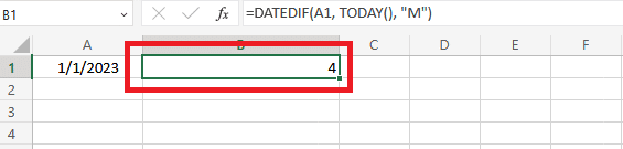The result according to the DATEDIF() function is four months