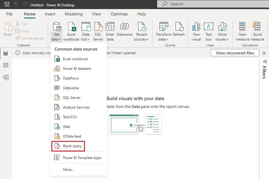 Blank query option in Power BI