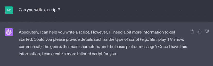 ChatGPT is capable of writing a script for you