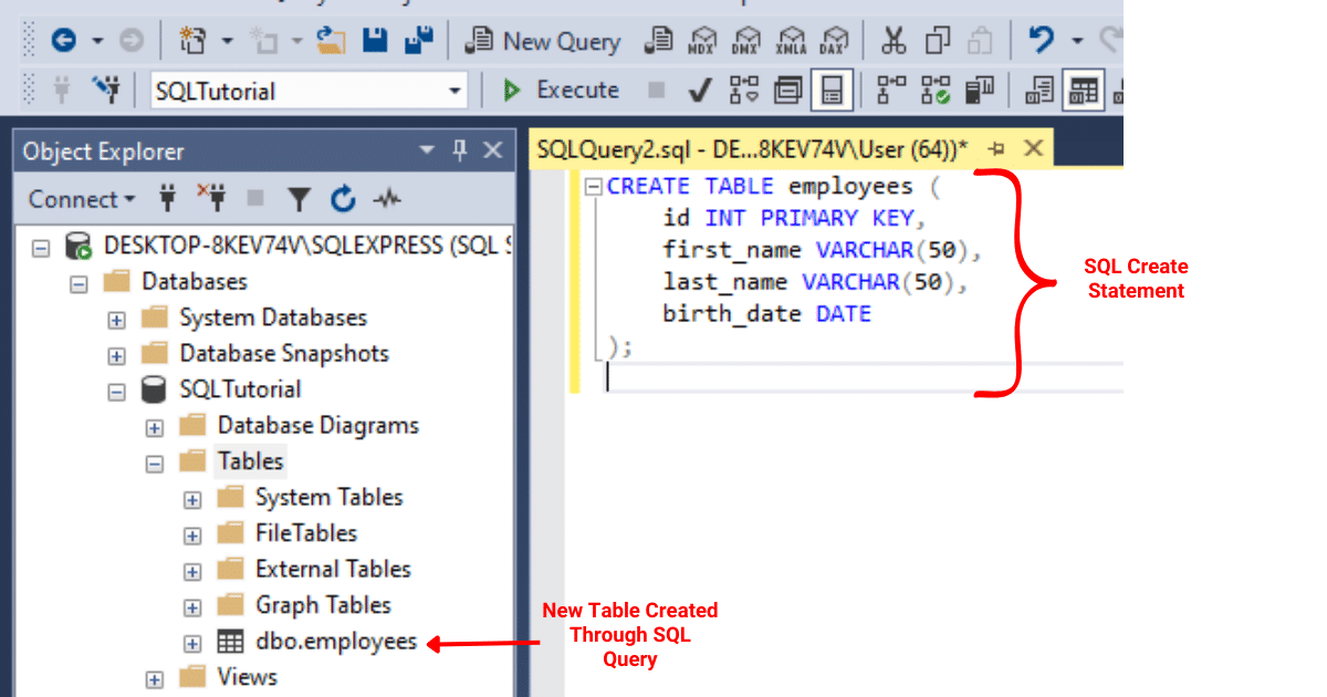 Creating a New Table with SQL Create Table Statement