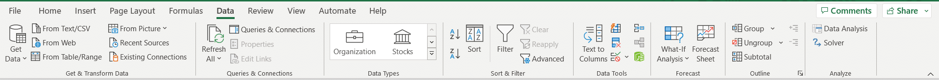 Open Excel and then go to the Data Tab