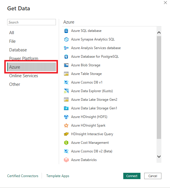 Connecting to Azure services through the Power Query Editor