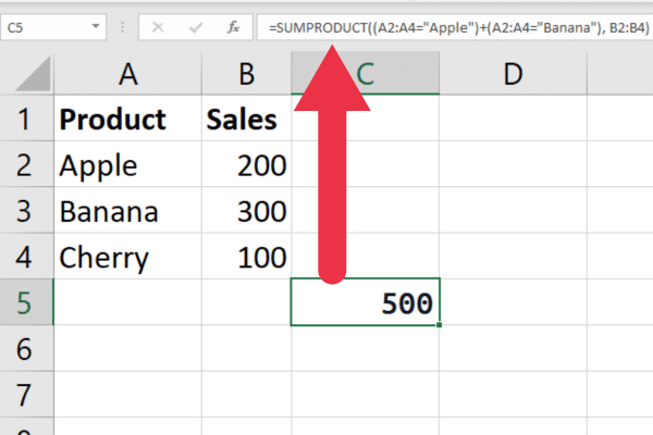 How to use the SUMPRODUCT function to sum the product of multiple cell values