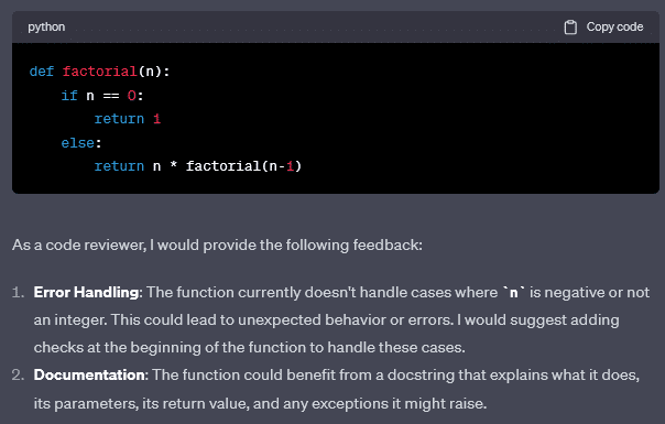 ChatGPT reviewing python code