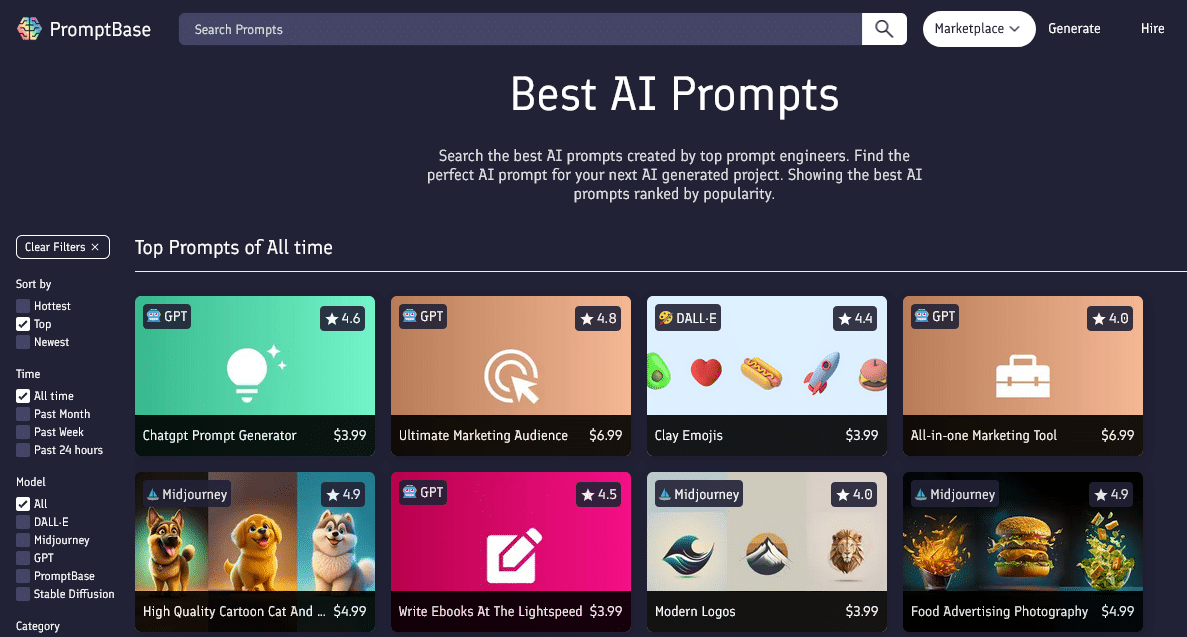 PromptBase is a platform where prompt engineers can sell their best prompts