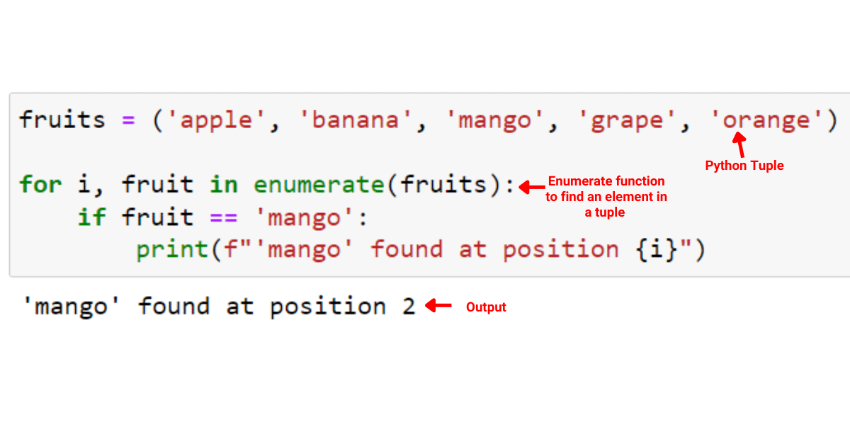 Using enumerate to find an element in a tuple