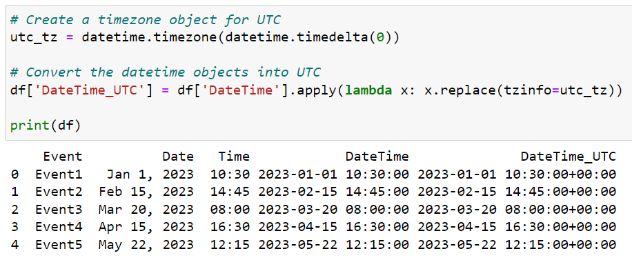 Converting datetime objects into UTC