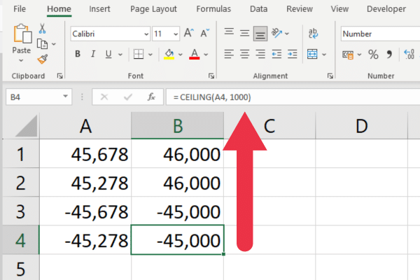 How to use the ceiling function in excel