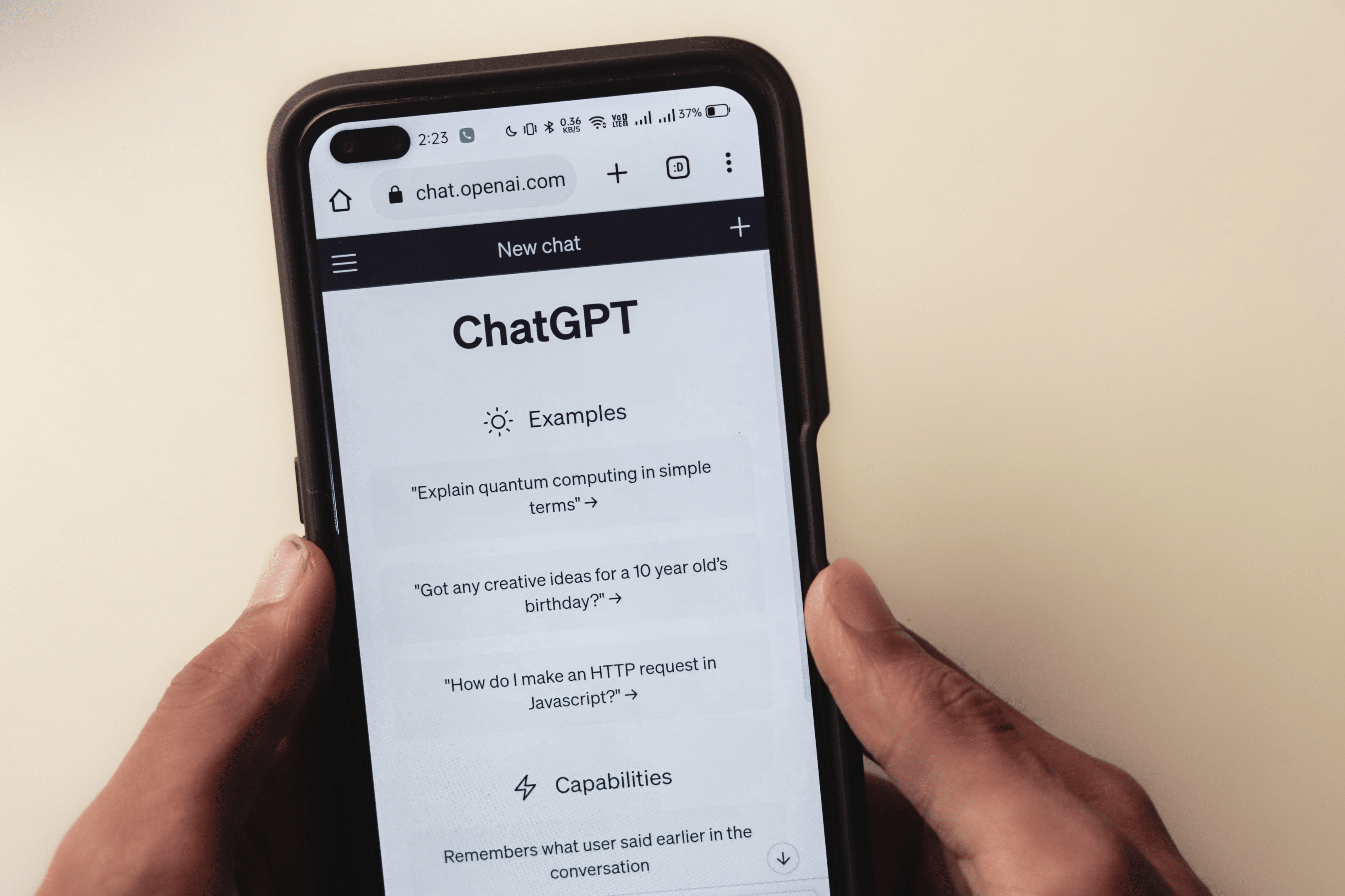 ChatGPT mobile interface