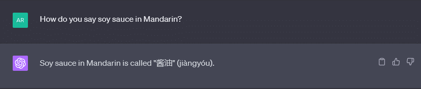 ChatGPT translating a word into Mandarin