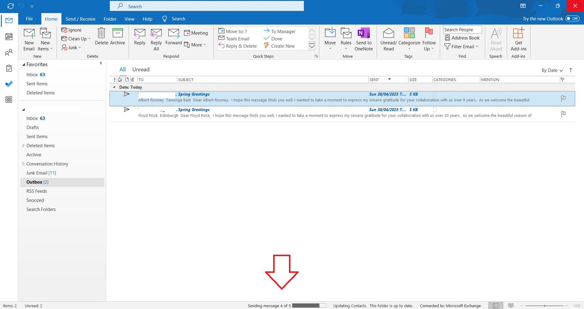 Outlook sending your emails made using mail merge