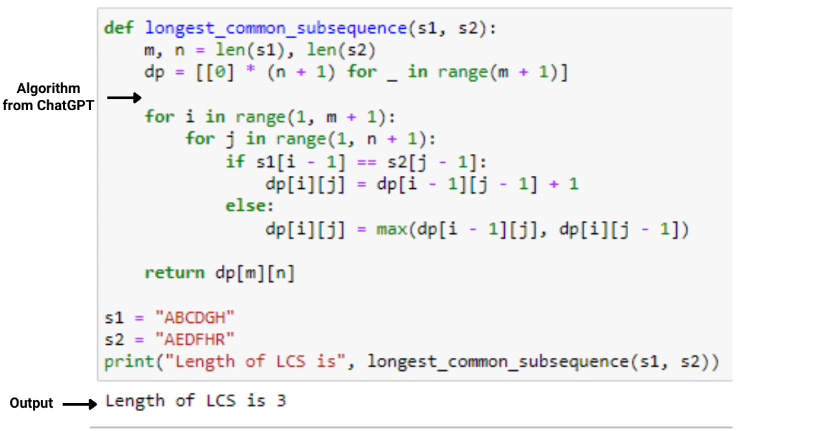Implementing LCS Algorithm from ChatGPT