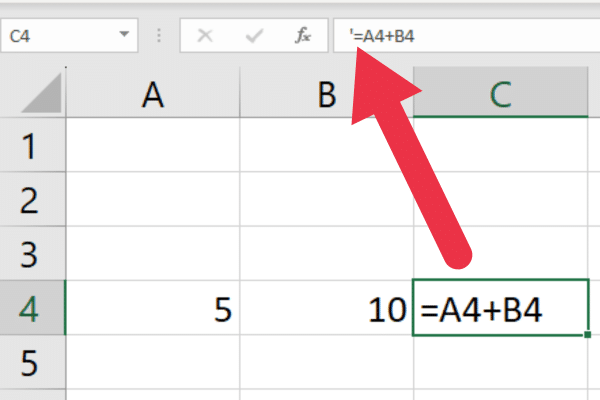 Prefixing a formula with an apostrophe in Excel