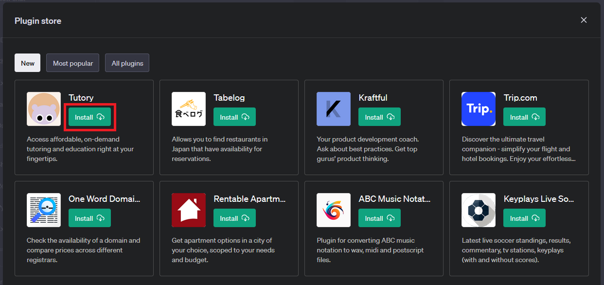 click the "Install" button next to a plugin to add it to ChatGPT