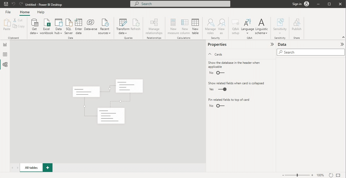 Data model view in Power BI Desktop